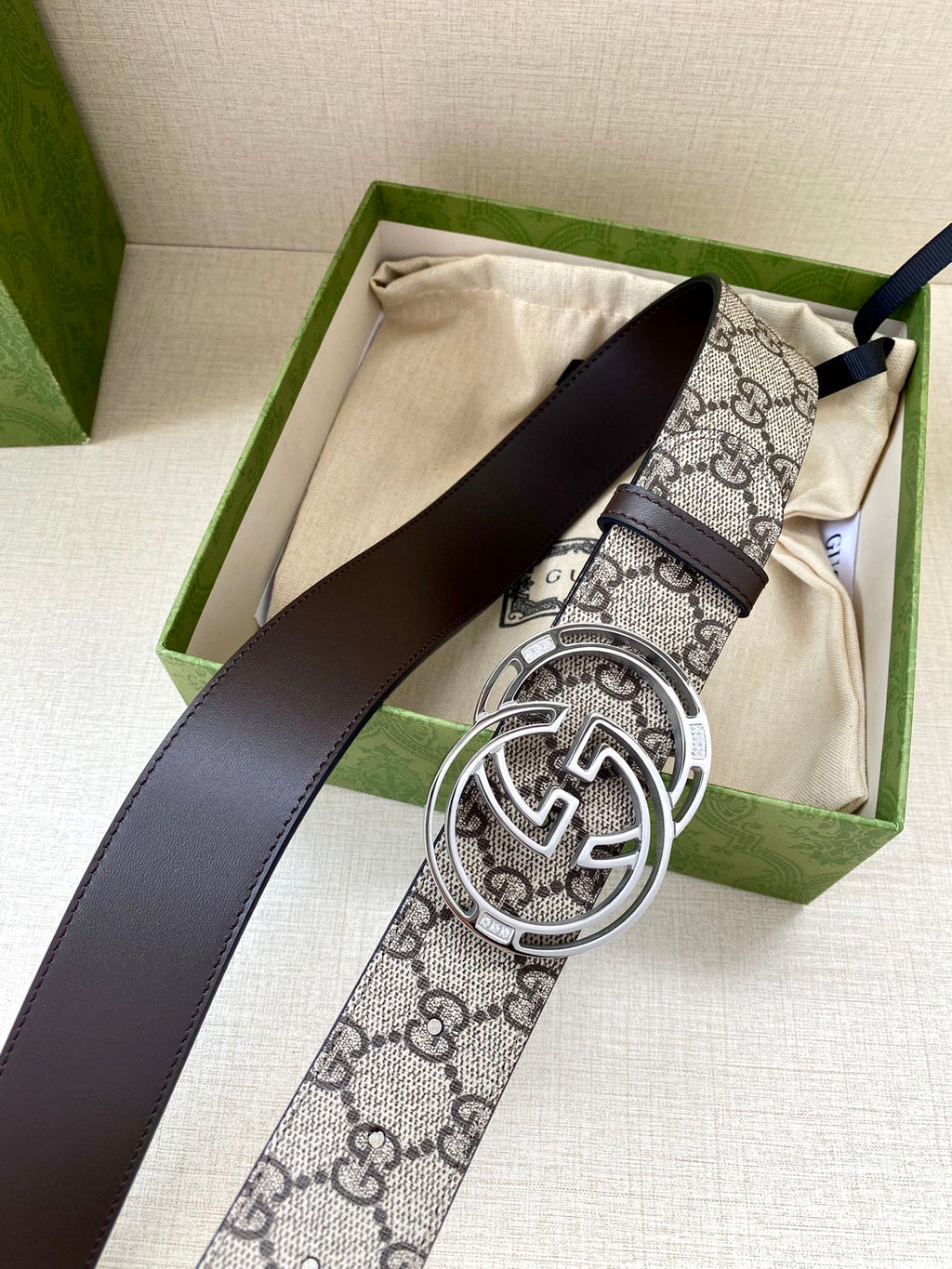 GG MARMONT MONOGRAM BELT 40 MM SILVER HARDWARE