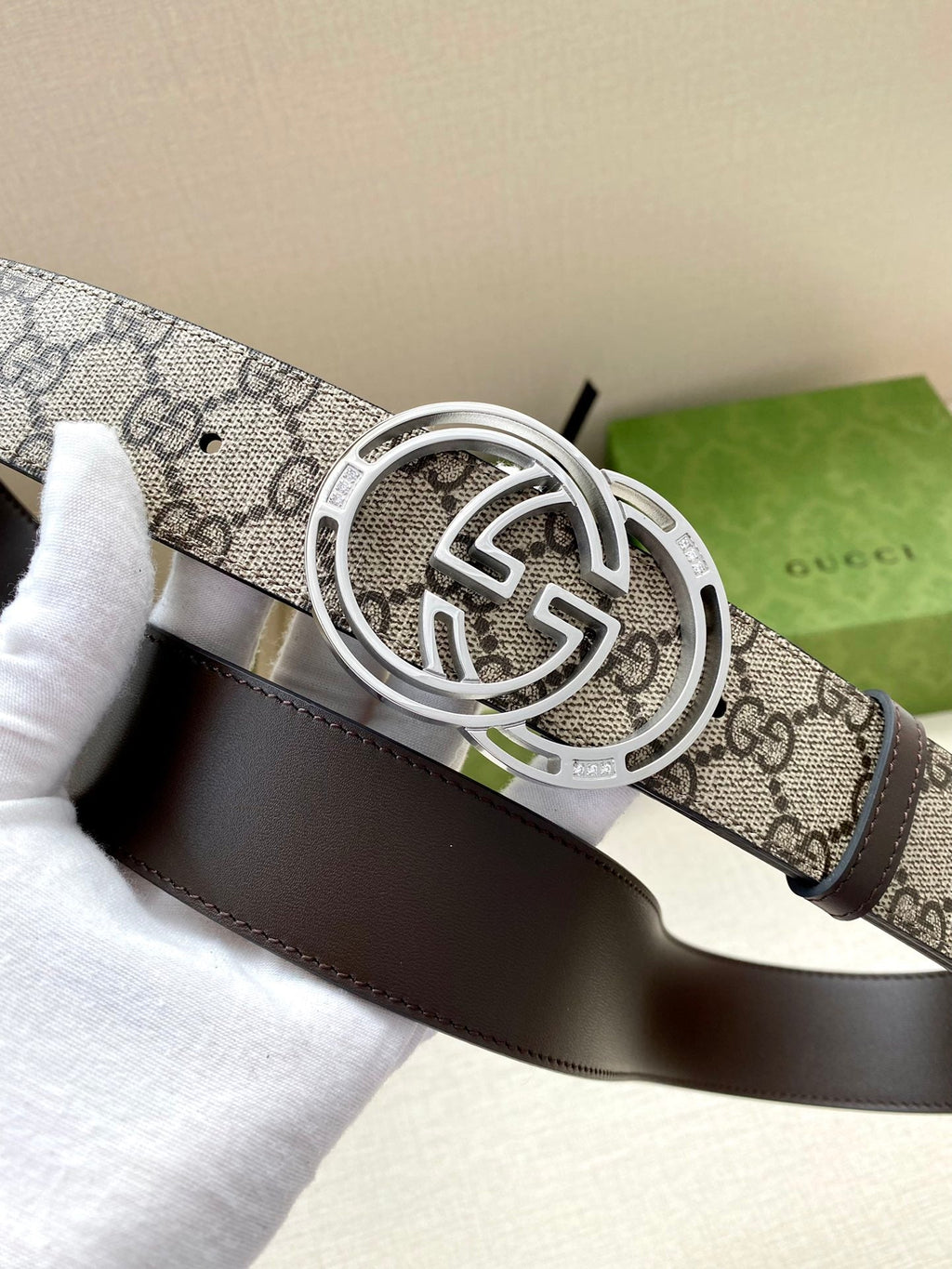 GG MARMONT MONOGRAM BELT 40 MM SILVER HARDWARE