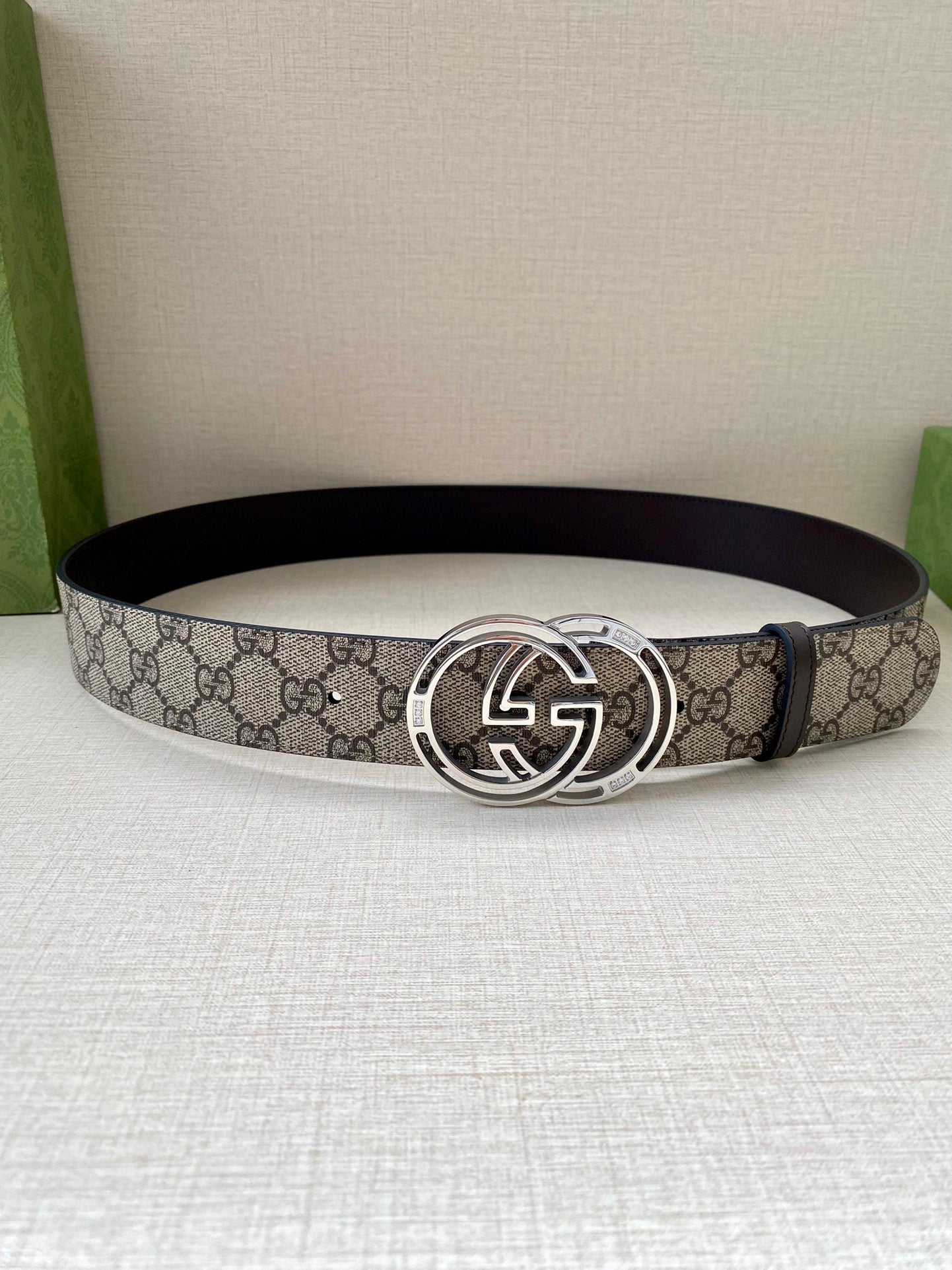 GG MARMONT MONOGRAM BELT 40 MM SILVER HARDWARE