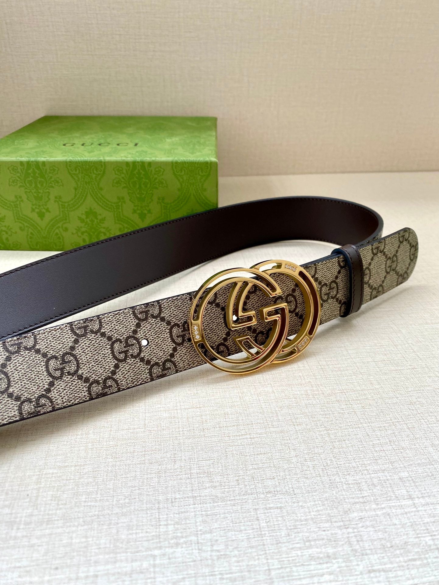 GG MARMONT MONOGRAM BELT 40MM GOLD HARDWARE
