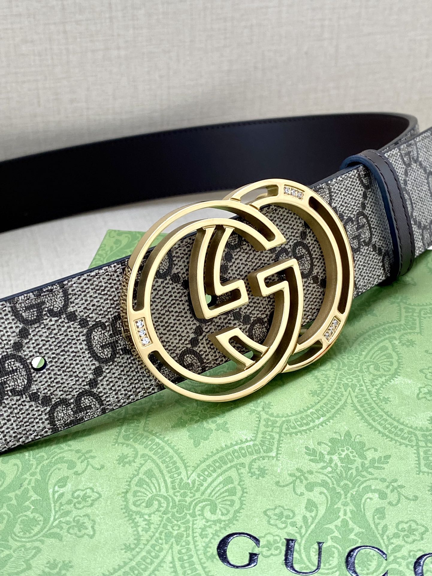 GG MARMONT MONOGRAM BELT 40MM GOLD HARDWARE