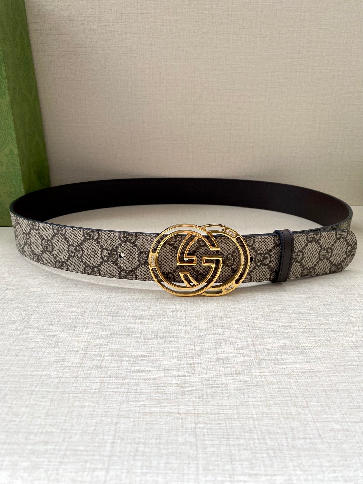 GG MARMONT MONOGRAM BELT 40MM GOLD HARDWARE