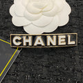 CHANEL 26S CHANEL LOGO LETTER ENAMEL BAR HAIR CLIP IN BLACK ENAMEL AND GOLD METAL 629926