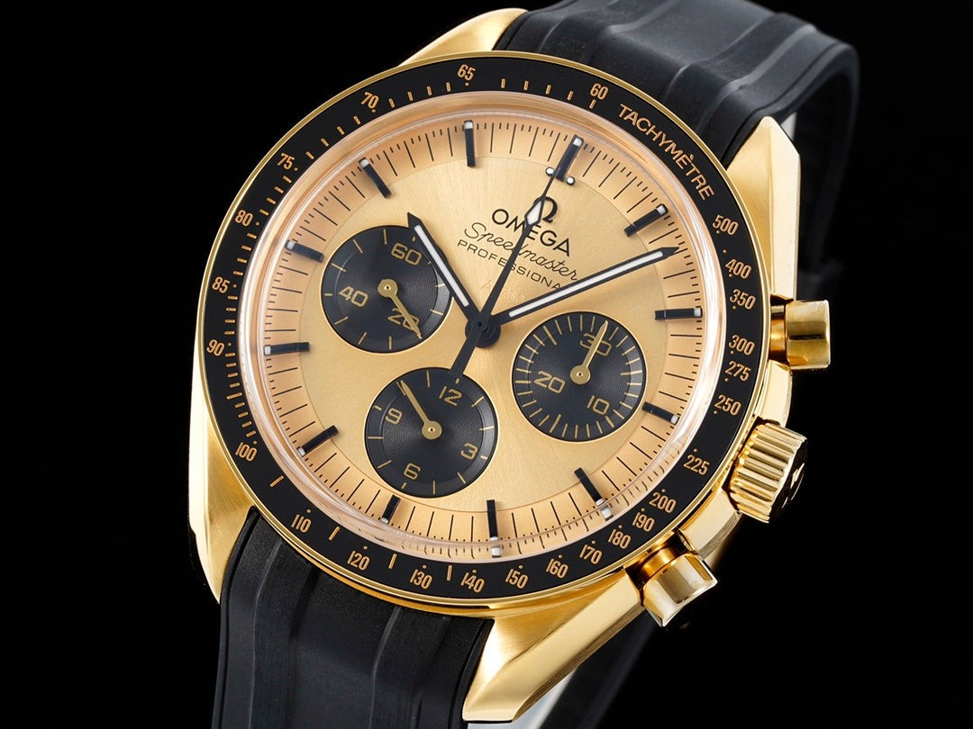 SPEEDMASTER MOONWATCH PROFESSIONAL 42 MM GOLD CASE ON BLACK LEATHER STRAP
