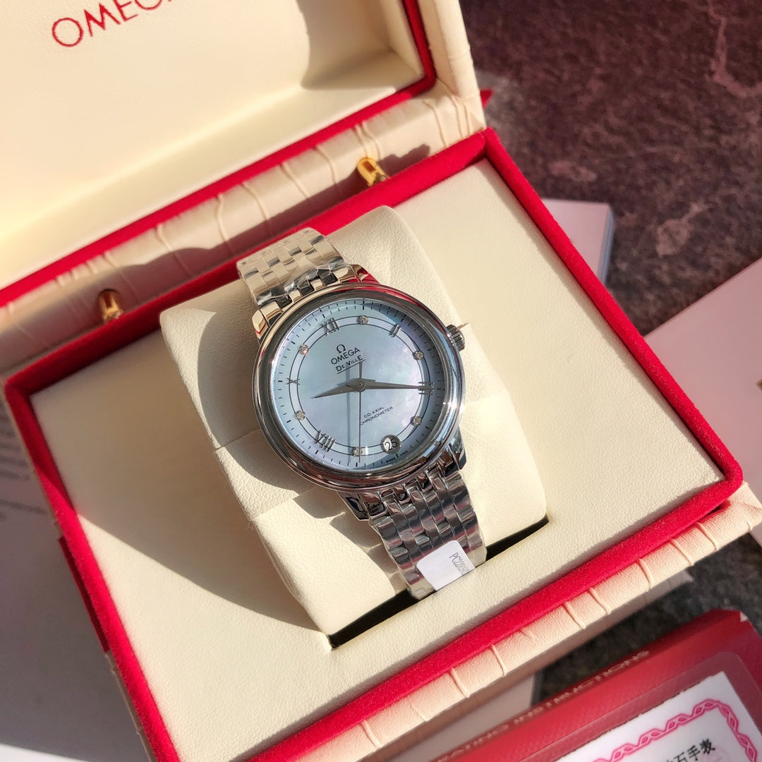 DE VILLE PRESTIGE WATCH SILVER CASE WITH SAPPHIRE BLUE DIAL