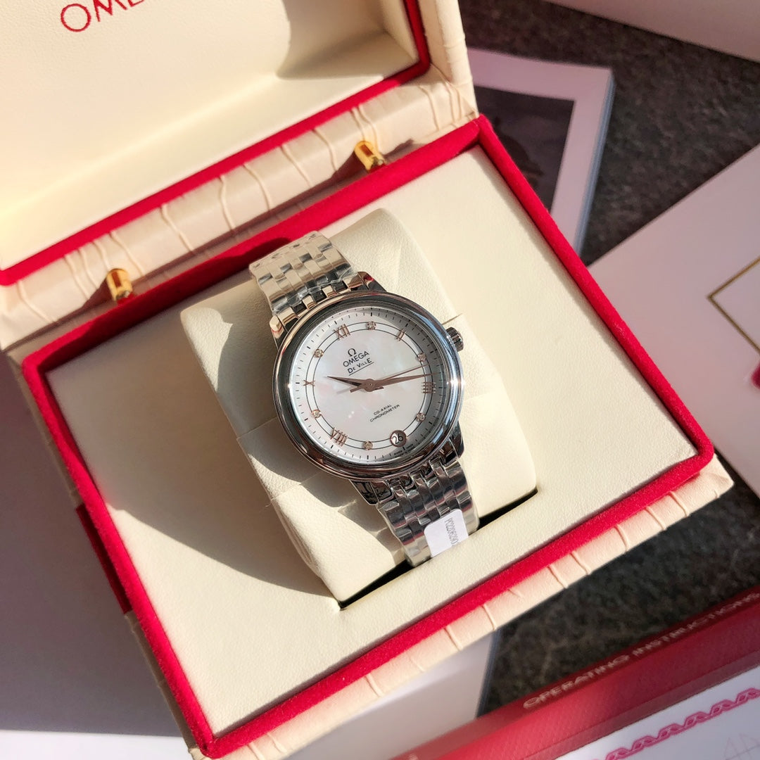 DE VILLE PRESTIGE WATCH SILVER CASE WITH WHITE DIAL