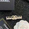 CHANEL 26S DOUBLE C LOGO CHAIN WEAVE BAR HAIR CLIP IN BLACK & WHITE LEATHER AND GOLD METAL 629927