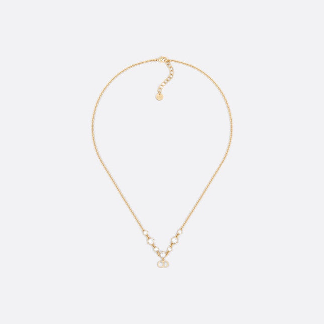 CD 26S CD LOGO CRYSTAL STATION NECKLACE IN GOLD TONE METAL WITH WHITE CRYSTAL 631006