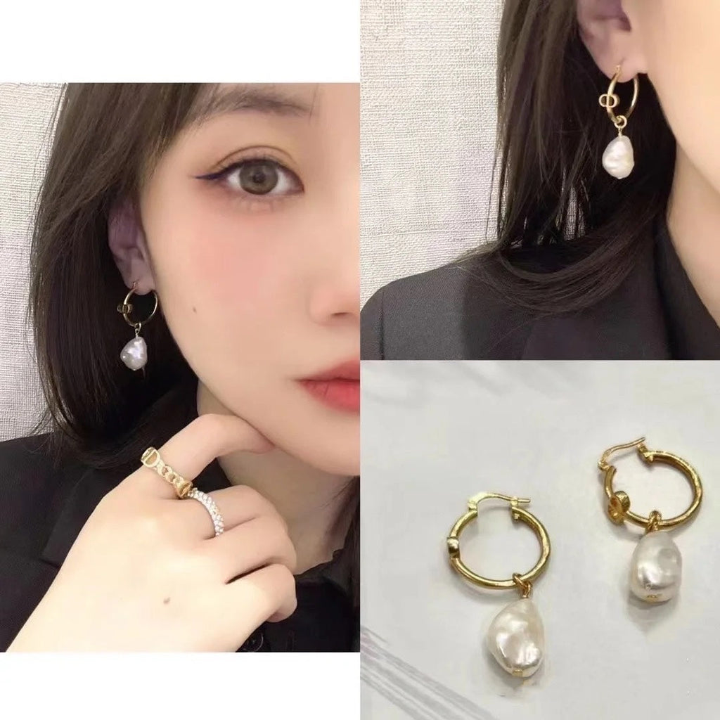 CD 26S BAROQUE PEARL DROP HOOP EARRINGS GOLD TONE METAL 645491