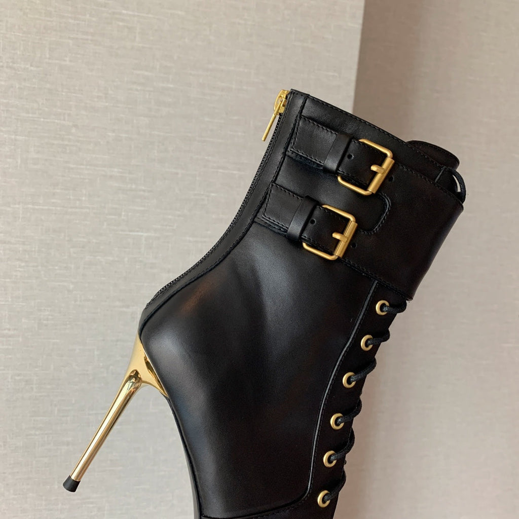 BALMAIN 26S LACE-UP ANKLE BOOTS 105 MM IN BLACK CALFSKIN