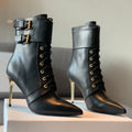BALMAIN 26S LACE-UP ANKLE BOOTS 105 MM IN BLACK CALFSKIN