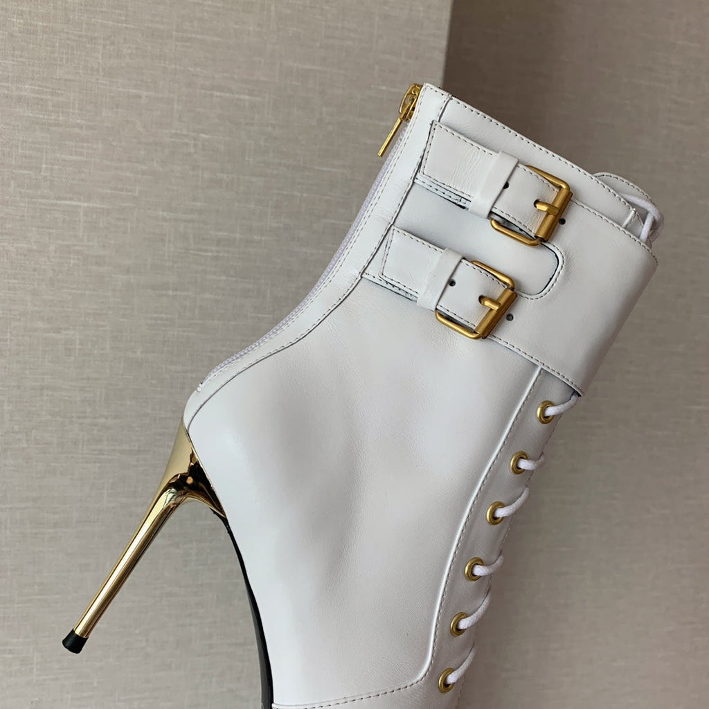 BALMAIN 26S LACE-UP ANKLE BOOTS 105 MM IN WHITE CALFSKIN