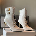 BALMAIN 26S LACE-UP ANKLE BOOTS 105 MM IN WHITE CALFSKIN