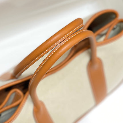 GARDEN PARTY 36CM IN WHITE TOILETS COTTON CANVAS AND BROWN CALFSKIN