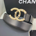 CC BELT 30 MM IN BLACK CALFSKIN WITH GOLD BUCKLE HARDWARE