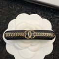 CHANEL 26S DOUBLE C LOGO CHAIN BAR HAIR CLIP IN BLACK RESIN & GOLD METAL 629928