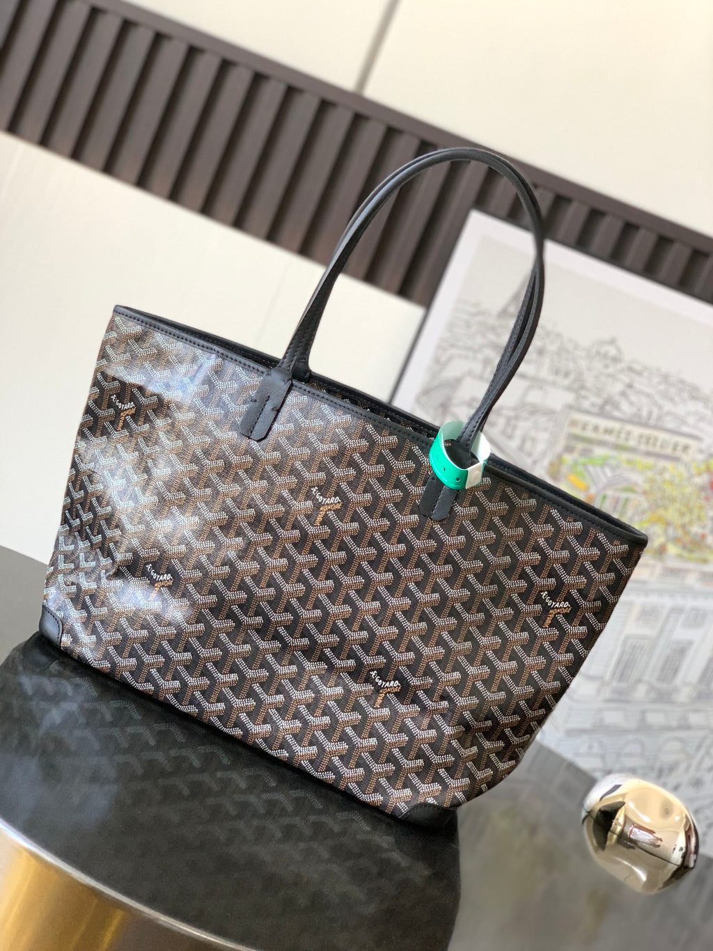 SAINT LOUIS 30 IN BLACK GOYARDINE CANVAS MIX CALFSKIN