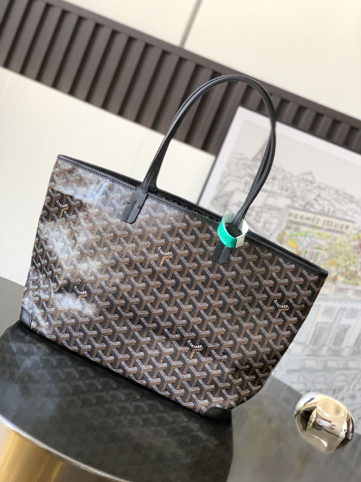 SAINT LOUIS 30 IN BLACK GOYARDINE CANVAS MIX CALFSKIN