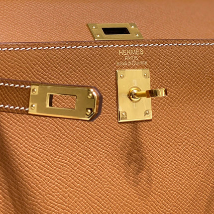KELLY MINI 20 BAG IN BRONZE BROWN CALFSKIN WITH GOLD HARDWARE
