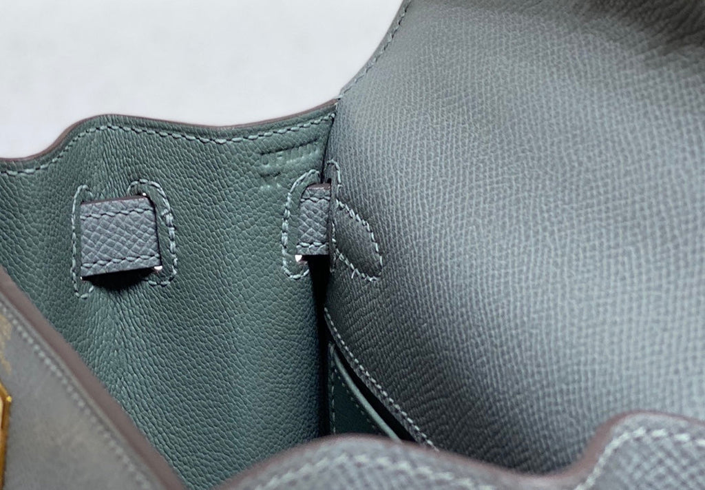 KELLY MINI 20 BAG IN SHARK GRAY CALFSKIN WITH GOLD HARDWARE