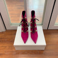 BALMAIN 26S BOOT 95 MM IN DARK PINK SUEDE PEARL BUTTON