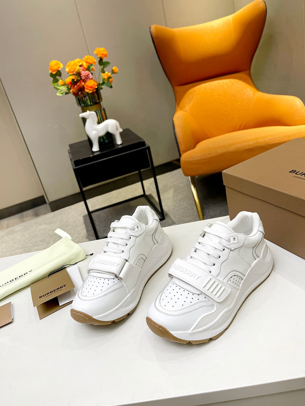 BURBERRY 26S PERFORATED SNEAKERS IN WHITE CALFSKIN