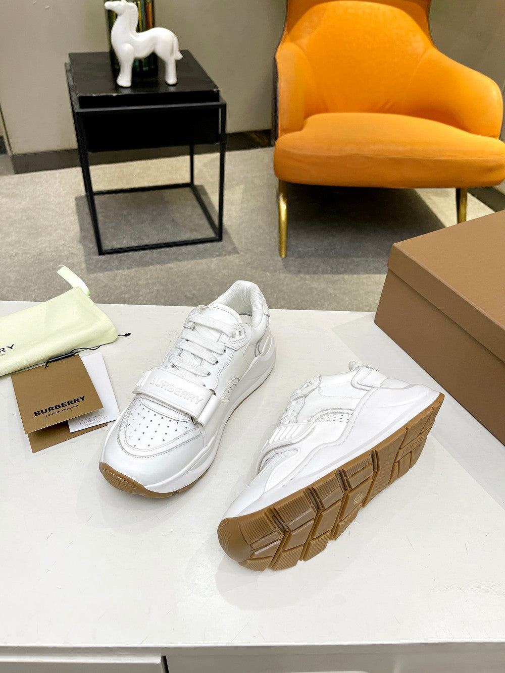 BURBERRY 26S PERFORATED SNEAKERS IN WHITE CALFSKIN