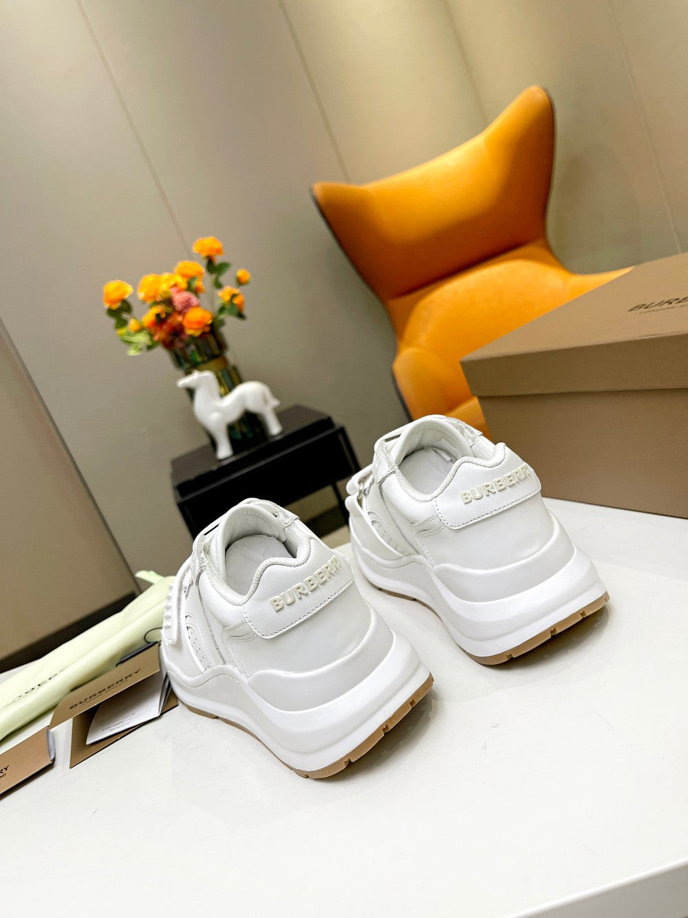 BURBERRY 26S PERFORATED SNEAKERS IN WHITE CALFSKIN