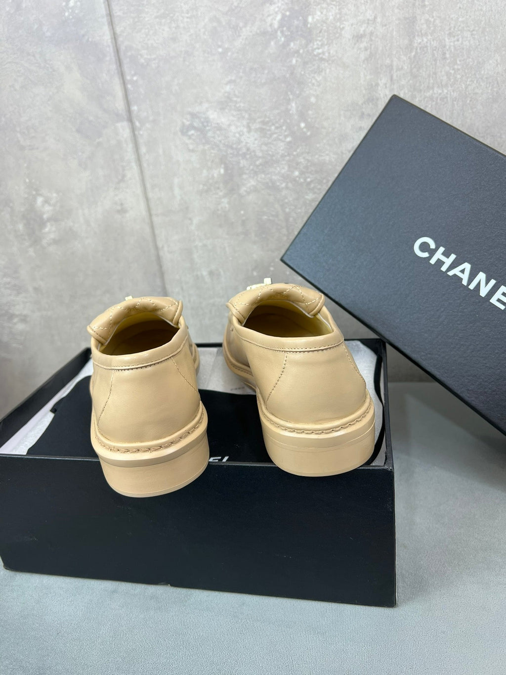 CHANEL 26S LOAFERS IN BEIGE QUILTED CALFSKIN WITH CC LOGO