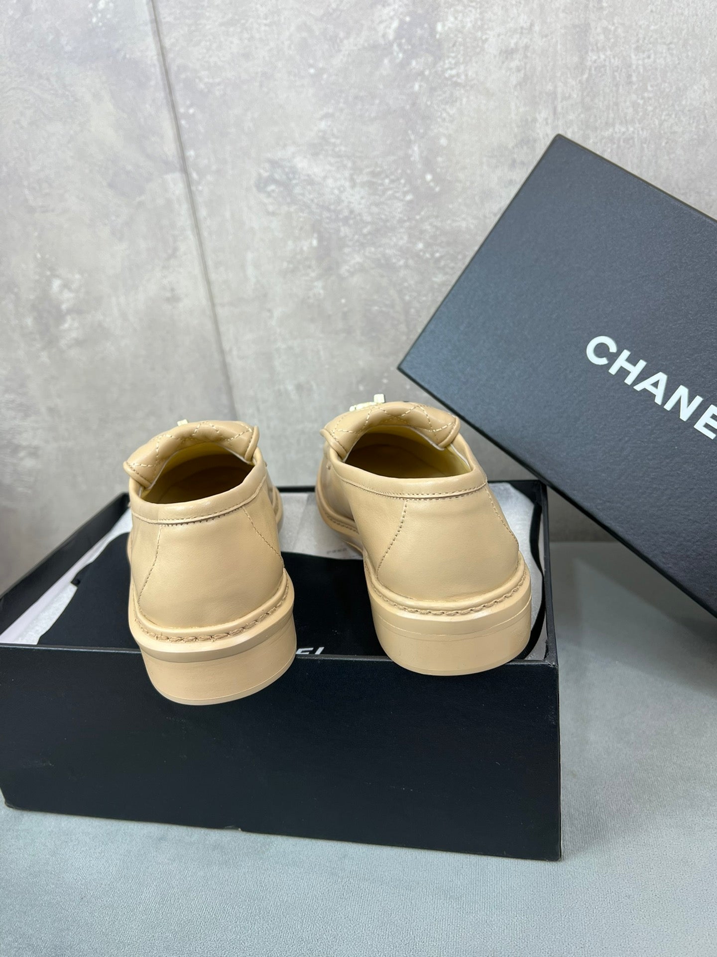 CHANEL 26S LOAFERS IN BEIGE QUILTED CALFSKIN WITH CC LOGO