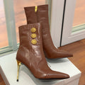 BALMAIN 26S BOOT 105 MM IN BROWN CALFSKIN WITH GOLD HARDWARE
