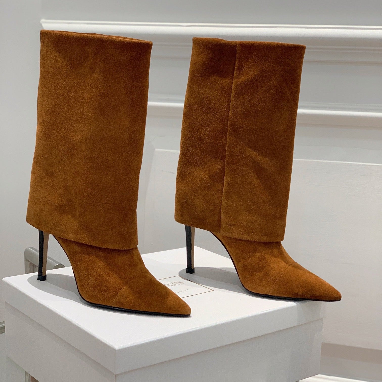 BALMAIN 26S BOOTS 105 MM IN BROWN SUEDE