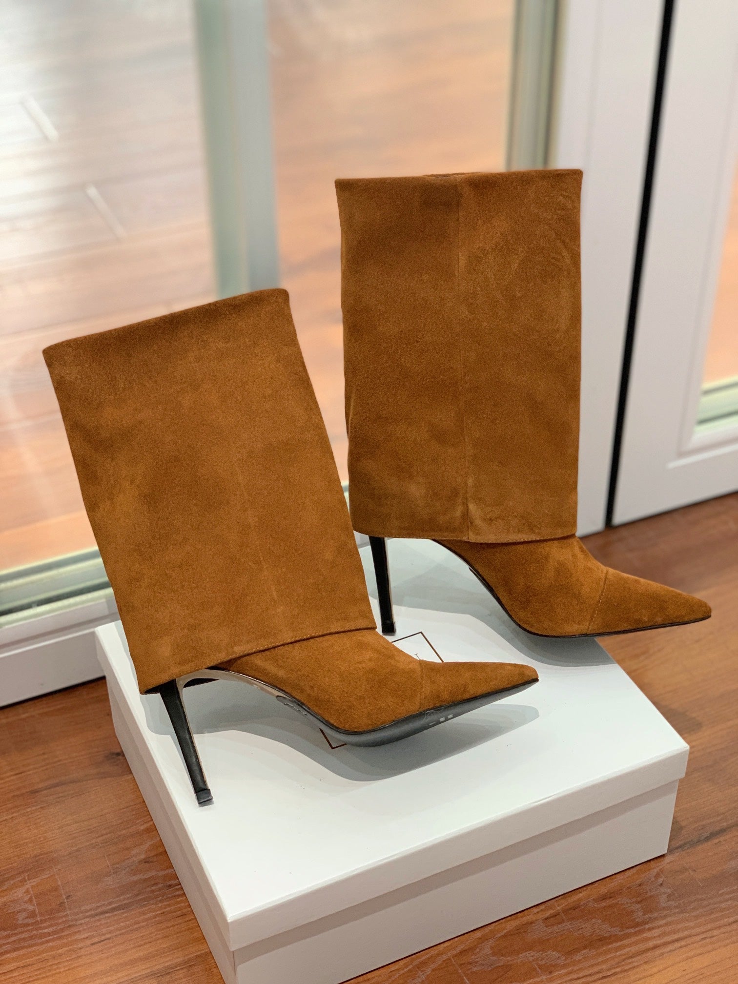 BALMAIN 26S BOOTS 105 MM IN BROWN SUEDE