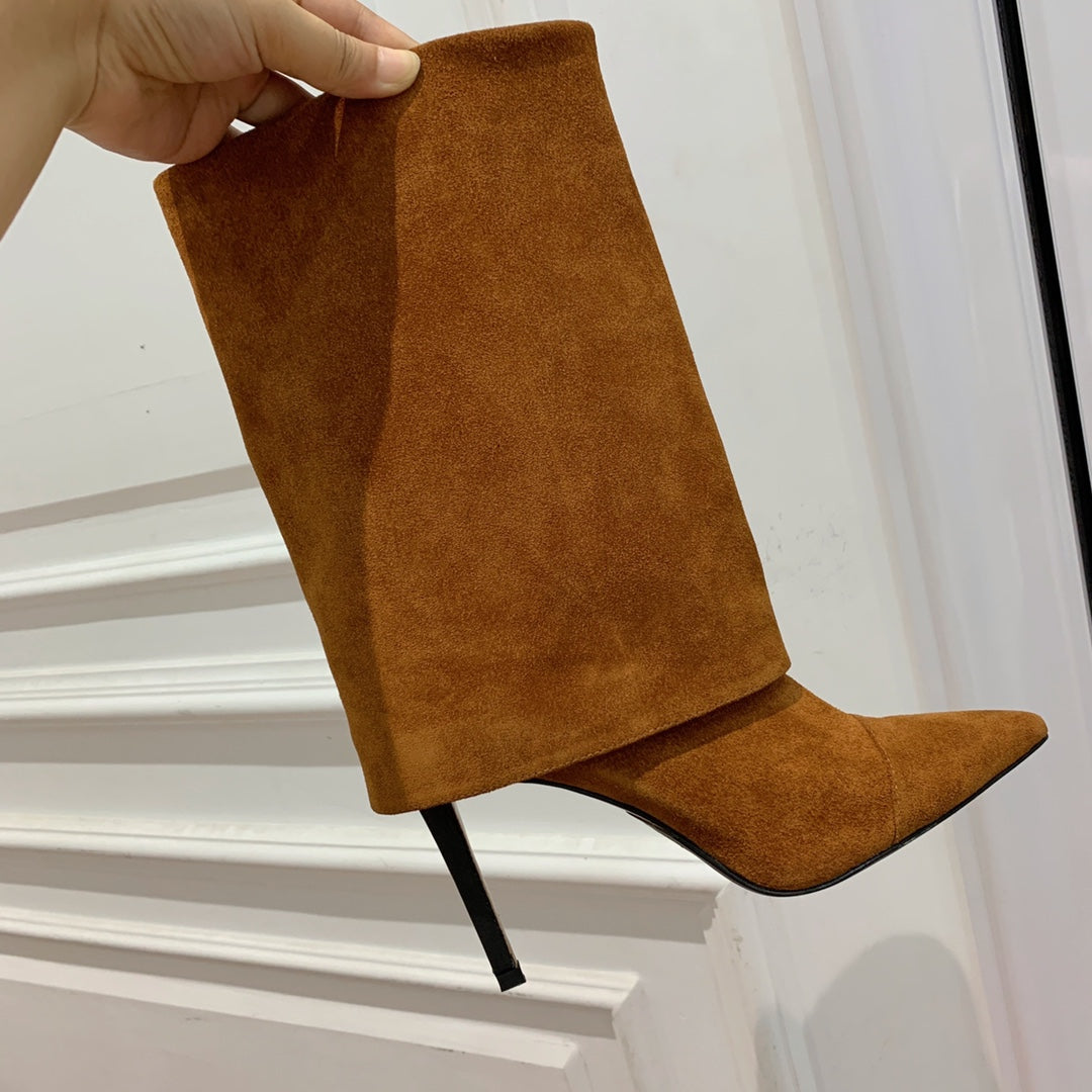BALMAIN 26S BOOTS 105 MM IN BROWN SUEDE