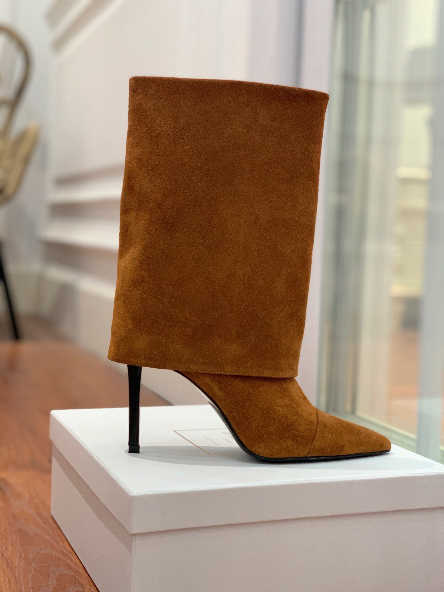BALMAIN 26S BOOTS 105 MM IN BROWN SUEDE