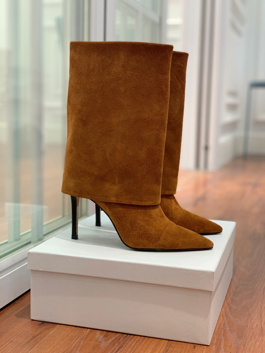 BALMAIN 26S BOOTS 105 MM IN BROWN SUEDE