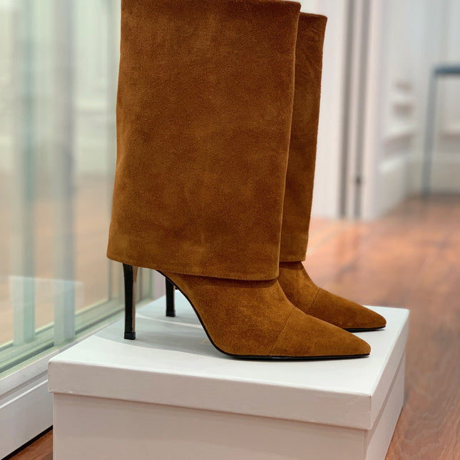BALMAIN 26S BOOTS 105 MM IN BROWN SUEDE
