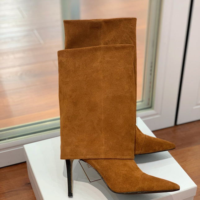 BALMAIN 26S BOOTS 105 MM IN BROWN SUEDE