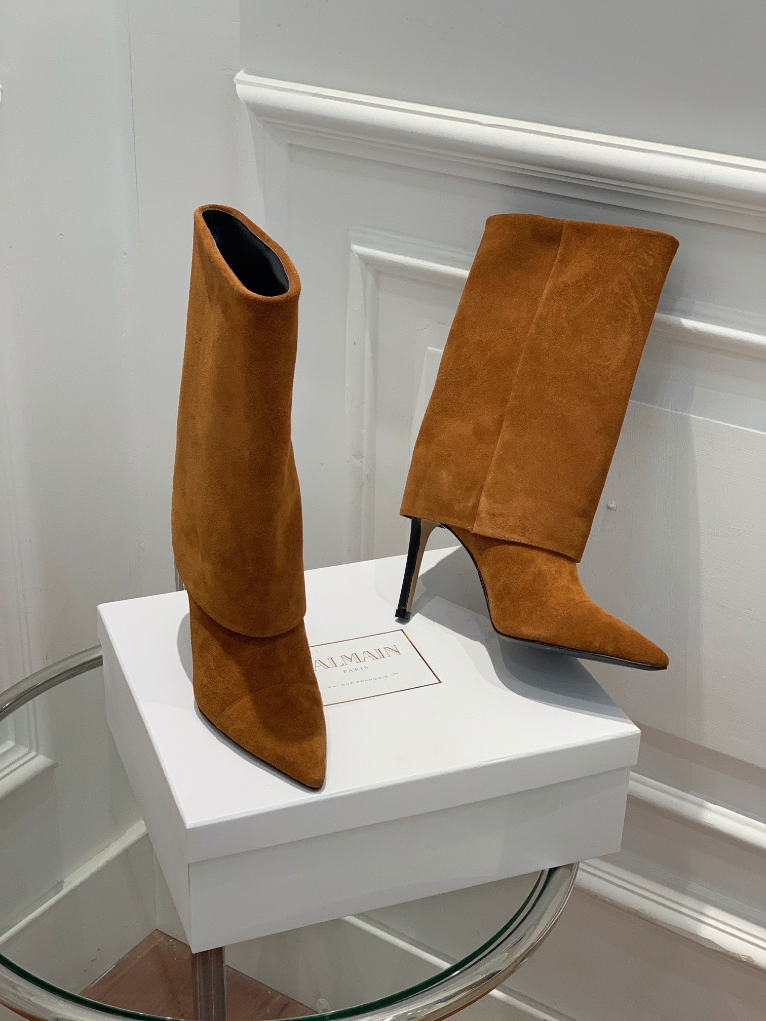 BALMAIN 26S BOOTS 105 MM IN BROWN SUEDE