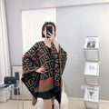 FF 140 CM PONCHO CHOCOLATE BROWN MIX BLACK WOOL AND SILK