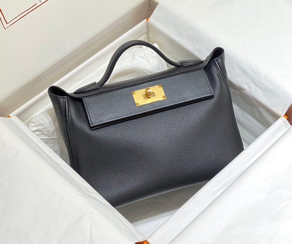 HM 26S 24/24 29CM IN BLACK EVERCOLOR CALFSKIN GOLD KELLY BUCKLE