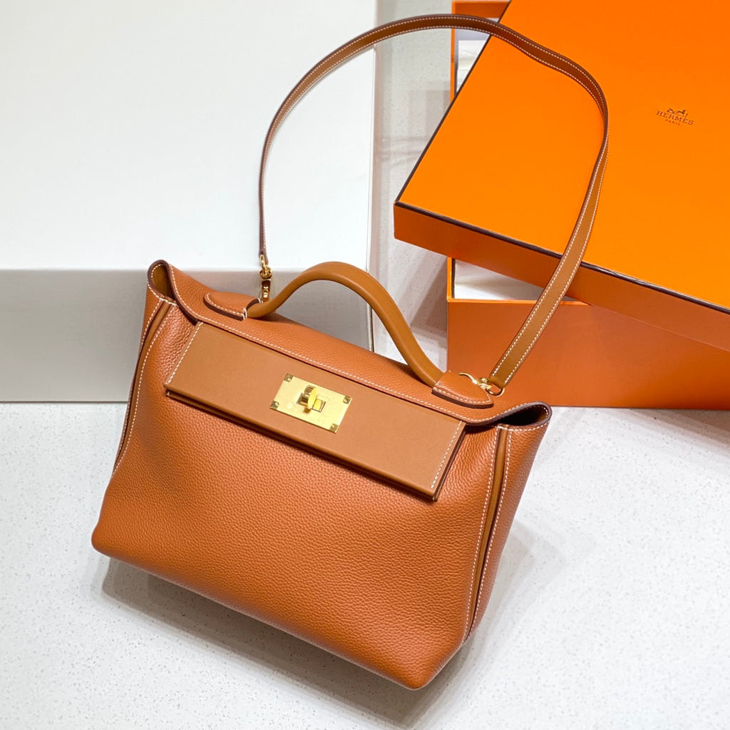 HM 26S 24/24 29CM IN ORANGE EVERCOLOR CALFSKIN GOLD KELLY BUCKLE
