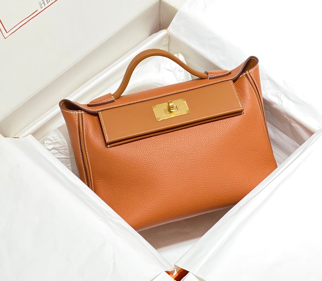 HM 26S 24/24 29CM IN ORANGE EVERCOLOR CALFSKIN GOLD KELLY BUCKLE