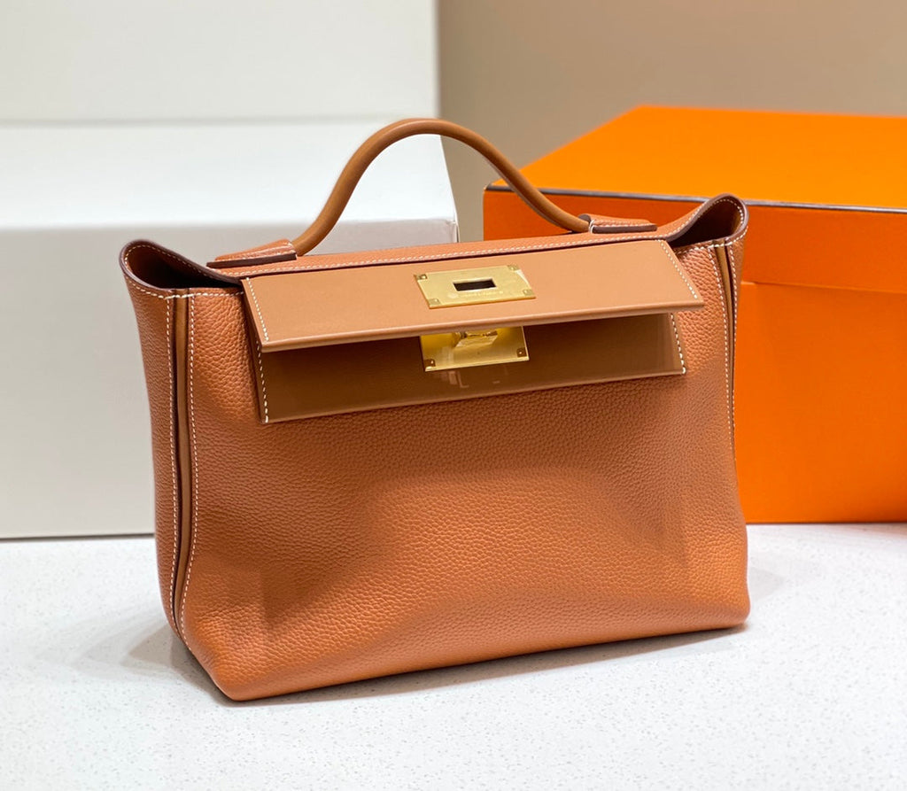 HM 26S 24/24 29CM IN ORANGE EVERCOLOR CALFSKIN GOLD KELLY BUCKLE