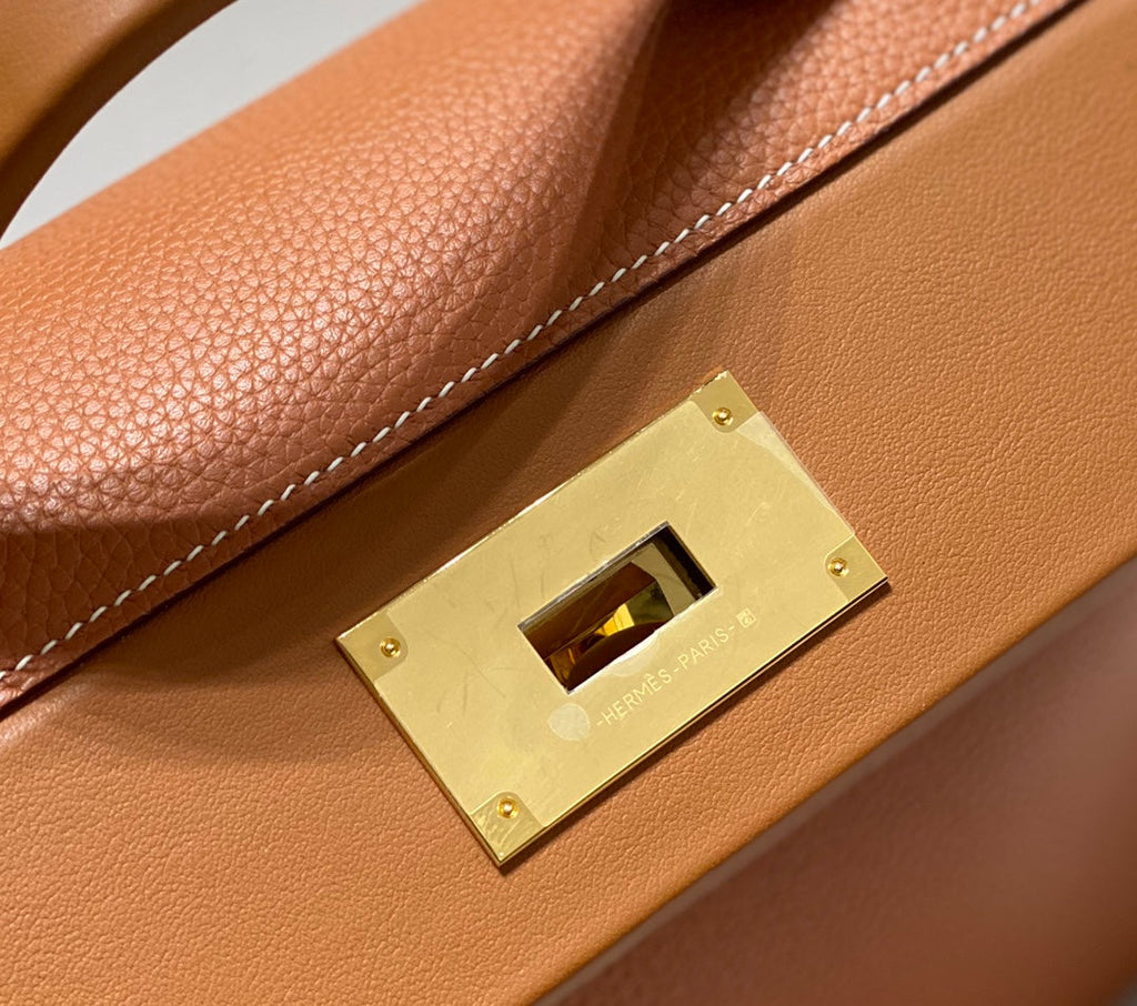 HM 26S 24/24 29CM IN ORANGE EVERCOLOR CALFSKIN GOLD KELLY BUCKLE