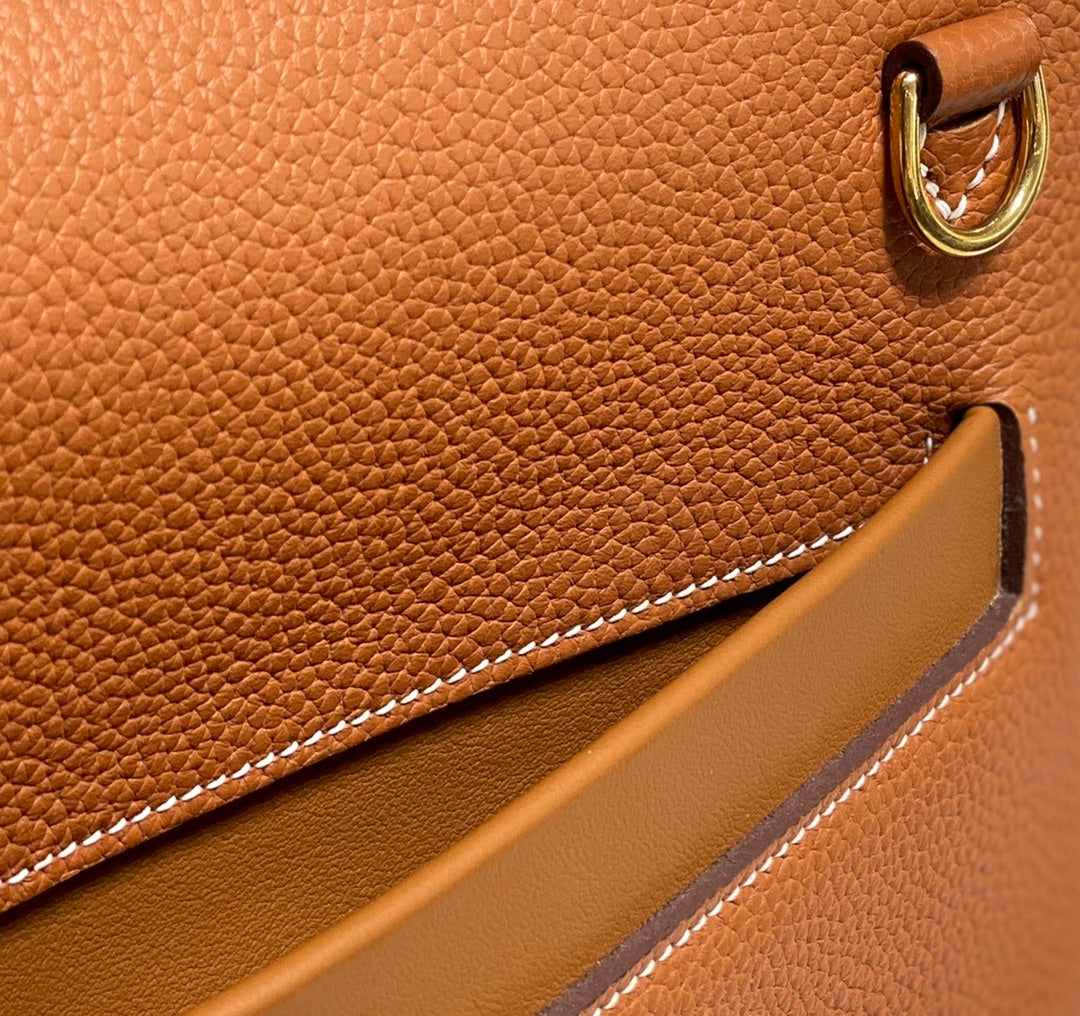 HM 26S 24/24 29CM IN ORANGE EVERCOLOR CALFSKIN GOLD KELLY BUCKLE