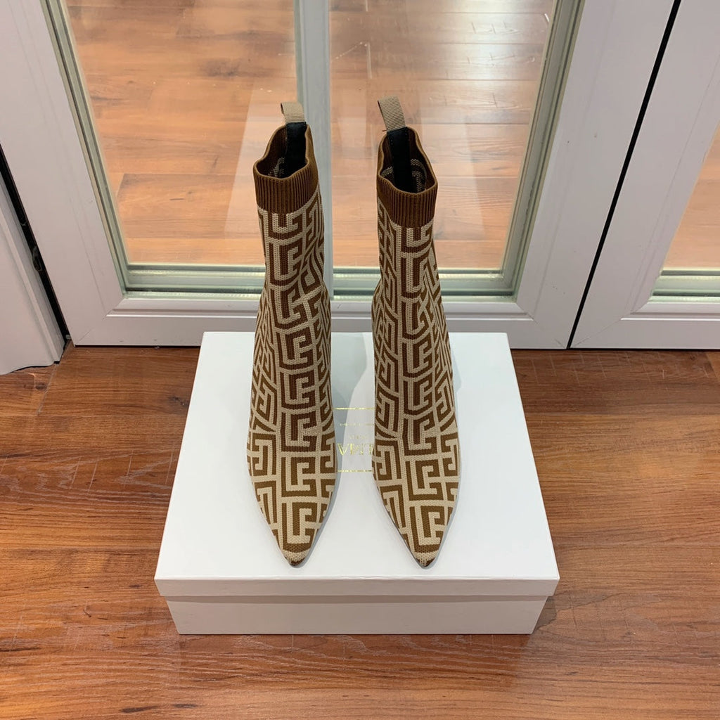 BALMAIN 26S BOOTS 105 MM IN BROWN AND BEIGE FLYKNIT STYLE 10