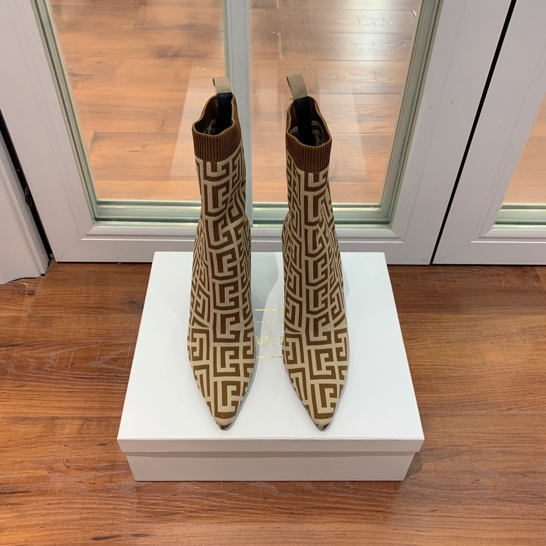 BALMAIN 26S BOOTS 105 MM IN BROWN AND BEIGE FLYKNIT STYLE 10