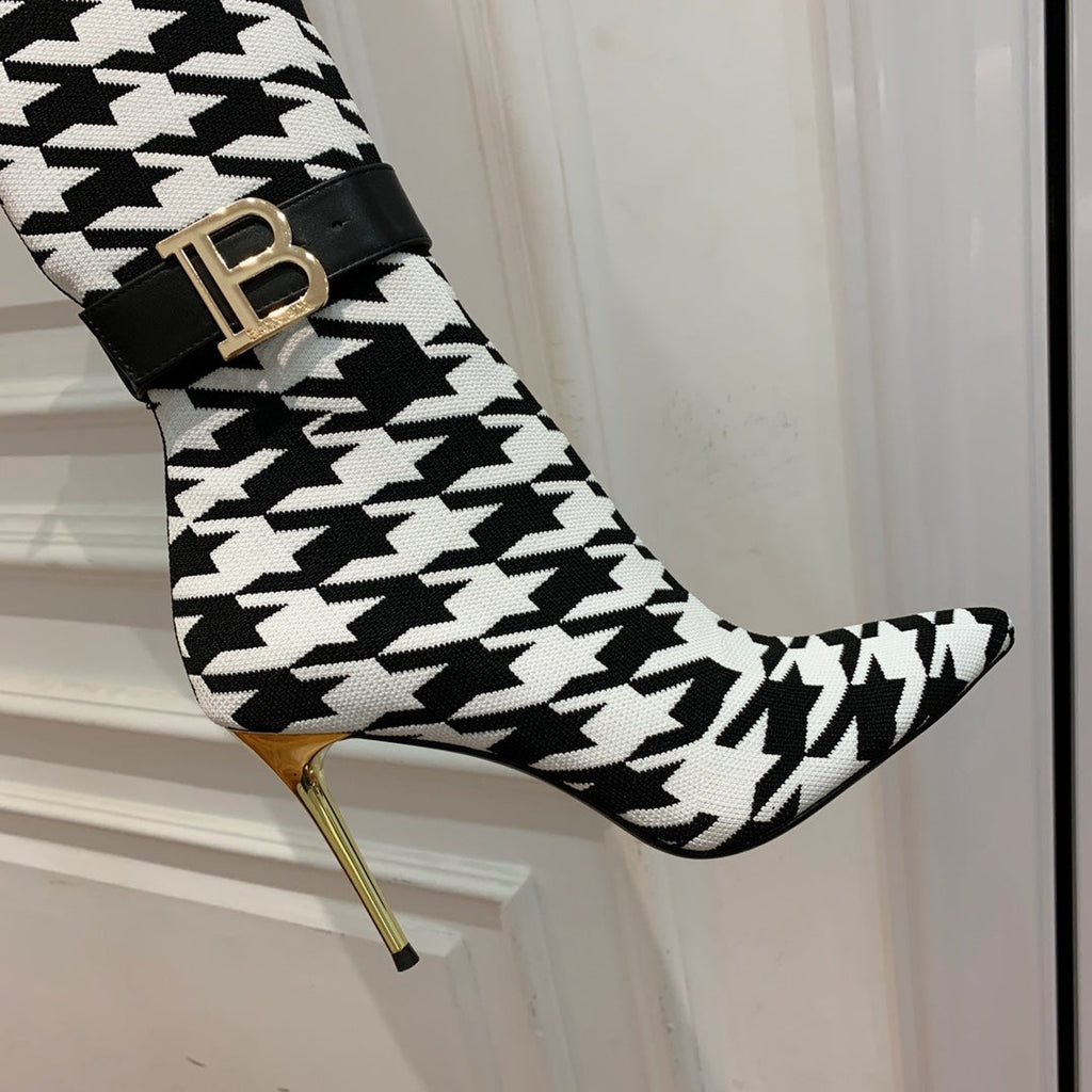 BALMAIN 26S HIGH-TOP BOOTS 105 MM IN BLACK AND WHITE FLYKNIT STYLE 3