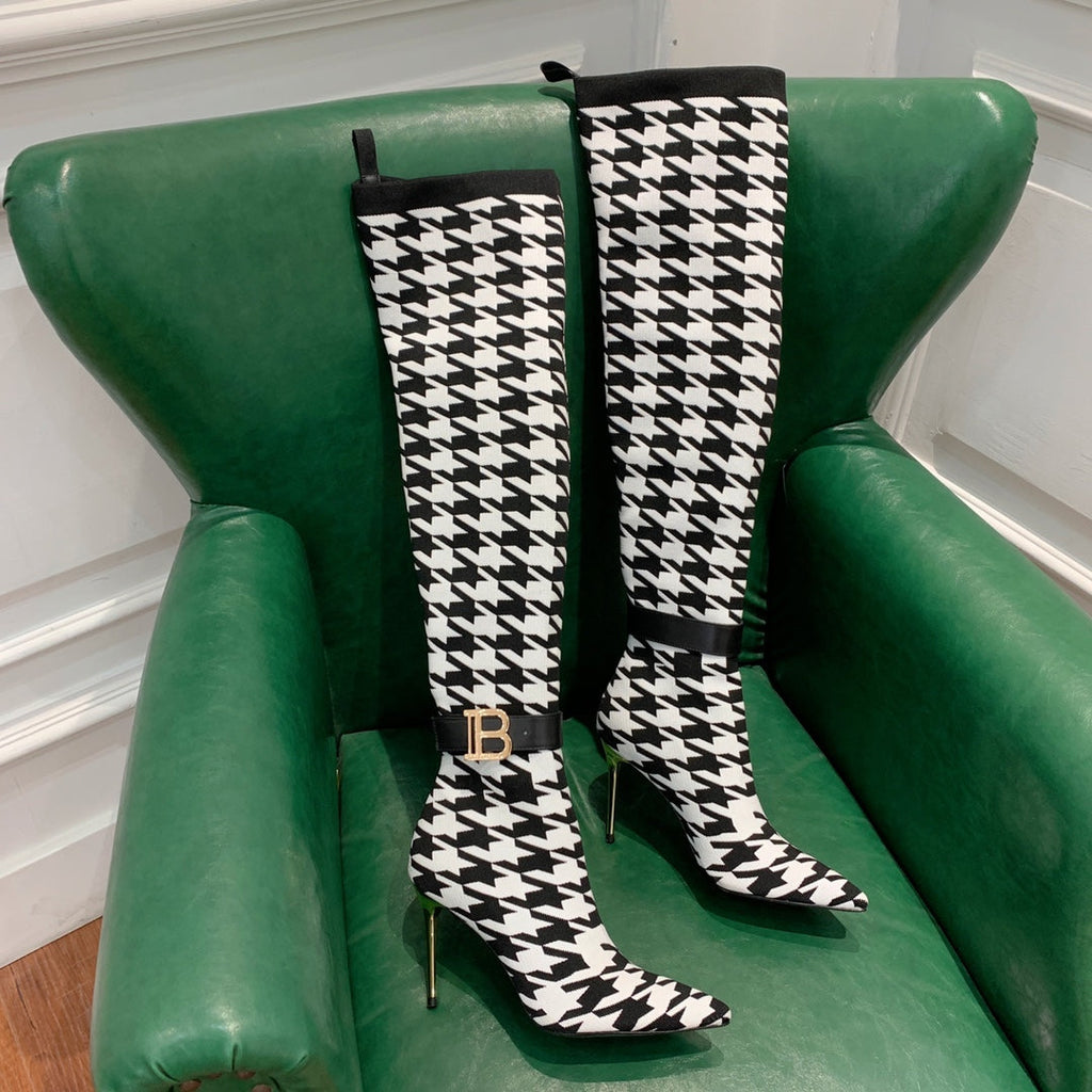 BALMAIN 26S HIGH-TOP BOOTS 105 MM IN BLACK AND WHITE FLYKNIT STYLE 3
